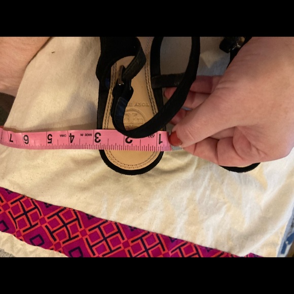 Tory Burch Black Suede and rhinestone crystal logo heels - Picture 8 of 10